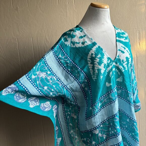 Mudpie Linen Beachy Novelty Print Double-V Kimono Coverup - Picture 4 of 12